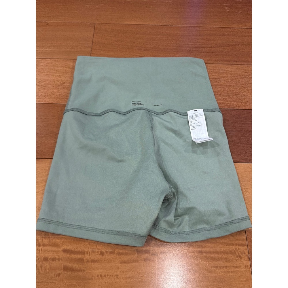 Gilly Hicks Biker Shorts Womens Sage Green High Waisted Smiley Logo Small - Picture 7 of 8